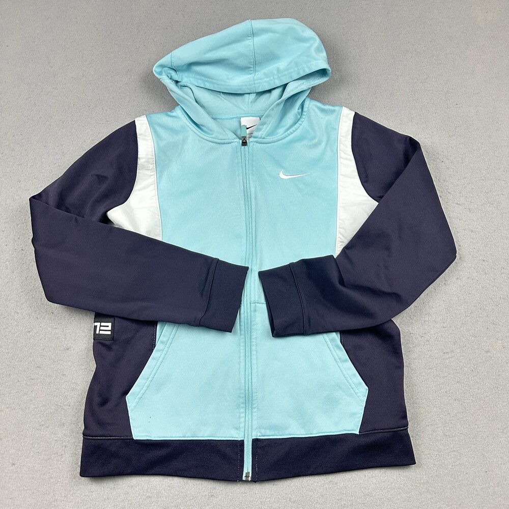 Nike Track Jacket Boys XL Blue Elite Full Zip Windbreaker Hood Basketball